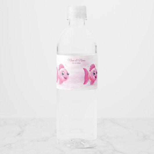 Roze Vis Water Fles Etiket (Voorkant)