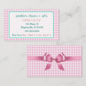 Roze Visitekaartje van Gingham en Bow (Voorkant / Achterkant)