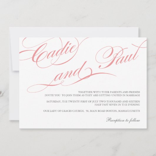 Roze Vlaams Manuscript Wedding Uitnodiging (Voorkant)