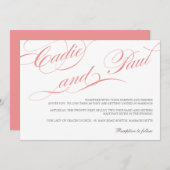 Roze Vlaams Manuscript Wedding Uitnodiging (Voorkant / Achterkant)