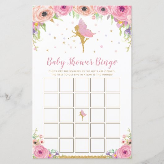 Roze vlakke Baby shower Bingo Game (Voorkant)