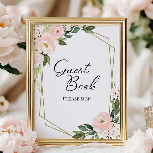 Roze vlakke Floral Geometric Guest Book Sign Poster