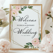 Roze vlakke Floral Geometric Weddenschap Welkomstt Poster