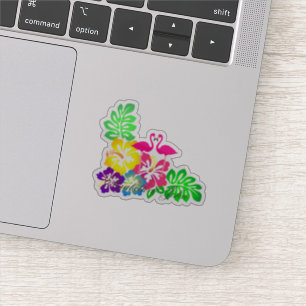 Roze vlamingos, tropische bloemen - gepersonalisee sticker