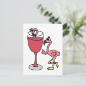Roze vleugelflamingo in Blush Wine Glass Briefkaart (Staand voorkant)
