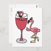 Roze vleugelflamingo in Blush Wine Glass Briefkaart (Voorkant / Achterkant)
