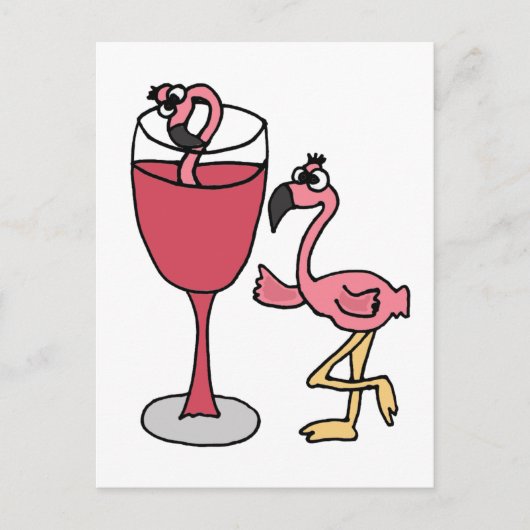 Roze vleugelflamingo in Blush Wine Glass Briefkaart (Voorkant)