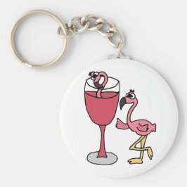Roze vleugelflamingo in Blush Wine Glass Sleutelhanger