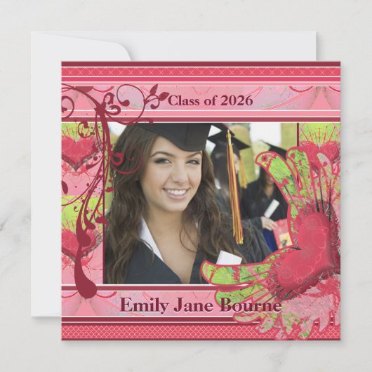 Roze Vleugelig Hart Afstudeerfoto Klas van 2012 Aankondiging (Voorkant)