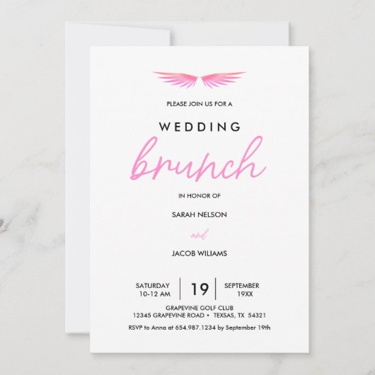Roze Vleugels, Witte Post Bruiloftsbrunch Save The Date (Voorkant)
