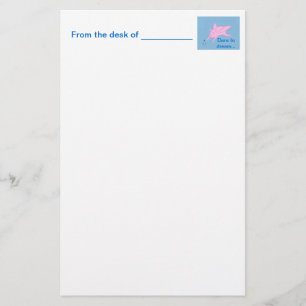 Roze vliegend varken maken blauwe sterren briefpap briefpapier
