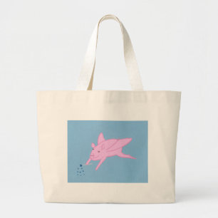 Roze Vliegend Varken Maken Blauwe Sterren Canvas T Grote Tote Bag