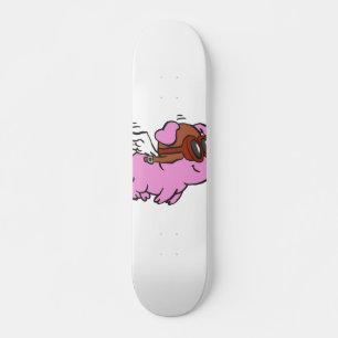 Roze vliegende cartoon   achtergrondkleur kiezen skateboard