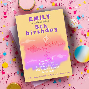 Roze Vliegers Tekenen Kinderen Verjaardagsfeestje Kaart