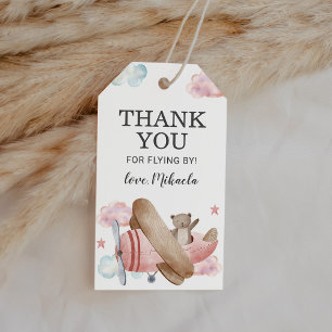 Roze vliegtuig Baby shower Hartelijk dank Cadeaulabel