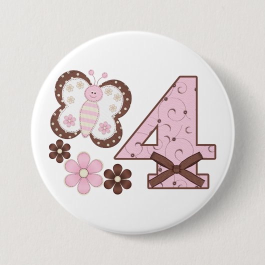 Roze vlinder 4e verjaardag Button (Voorkant)