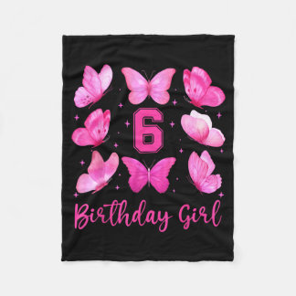 Roze Vlinder 6e Verjaardag Meisje Coquette 6 Jaar  Fleece Deken