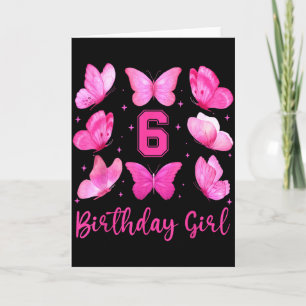 Roze Vlinder 6e Verjaardag Meisje Coquette 6 Jaar Kaart