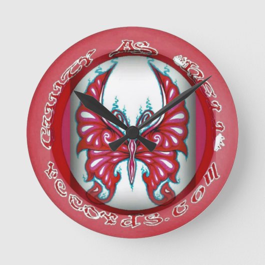 Roze vlinder 8-inch ronde wandklok ronde klok (Voorkant)