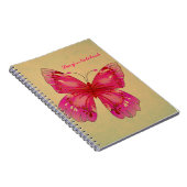 Roze  vlinder aanpasbare naam meisje notitieboek (Rechterzijde)