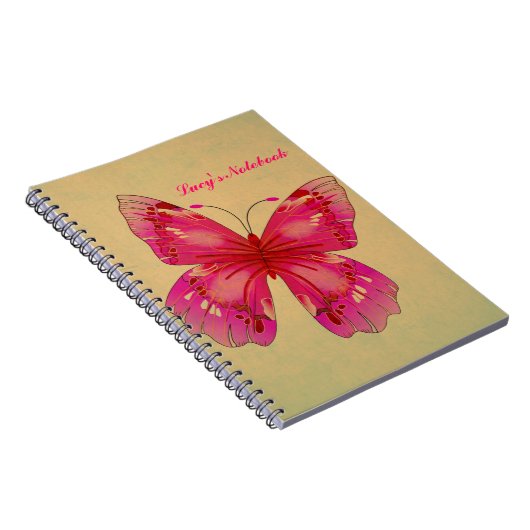 Roze  vlinder aanpasbare naam meisje notitieboek (Rechterzijde)
