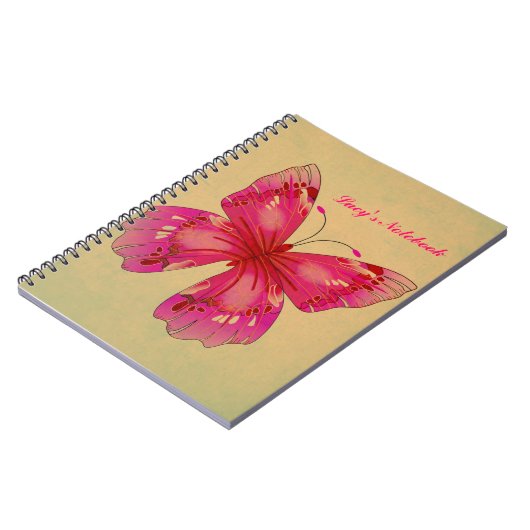 Roze  vlinder aanpasbare naam meisje notitieboek (Linkerzijde)