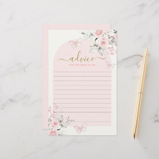 Roze vlinder advies voor de moeder te zijn kaart (Voorkant / Achterkant in situ)