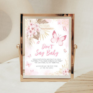 Roze Vlinder Baby Shower Geen Baby Bord Poster