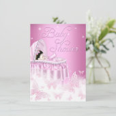  roze vlinder Baby shower Kaart (Staand voorkant)