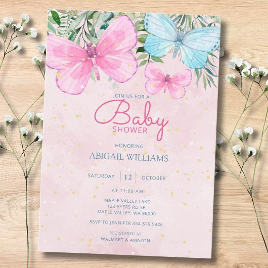 Roze vlinder Baby shower Kaart