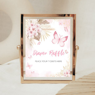 Roze Vlinder Baby Shower Luier Raffle Bord Poster
