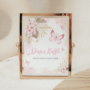 Roze Vlinder Baby shower Luier Raffle Poster
