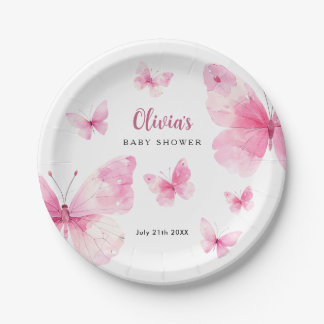 Roze Vlinder Baby Shower Papieren Bordje