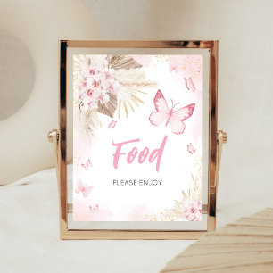 Roze Vlinder Baby Shower Voedsel Bord Poster