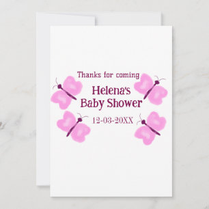 Roze vlinder Baby shower waterverf naam toevoegen Feestdagenkaart
