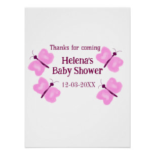 Roze vlinder Baby shower waterverf naam toevoegen Perfect Poster