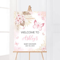 Roze Vlinder Baby shower Welkom