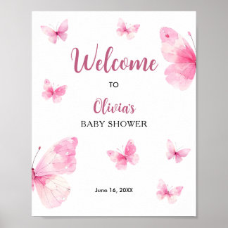 Roze Vlinder Baby Shower Welkom Poster