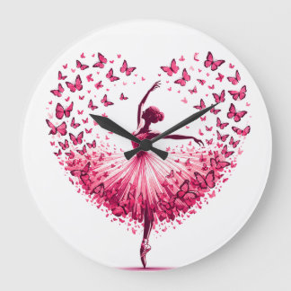Roze Vlinder Ballerina Hart Wandklok – Elegant Grote Klok