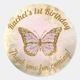 Roze vlinder bedankt voor je komst ronde sticker