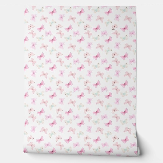 ROZE VLINDER BEHANG (Afrollen)