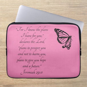 Roze vlinder Bijbelvers Jeremia 29:11 Laptop Sleeve