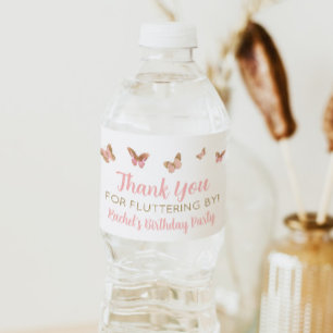Roze vlinder Birthday Party Favor Water Bottle L Waterfles Etiket