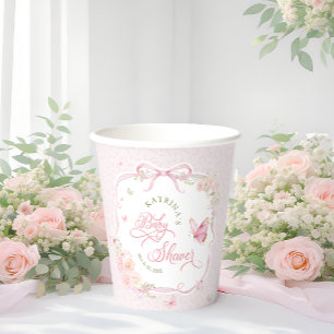 Roze Vlinder Bloem Boog Baby Shower Papieren Bekers