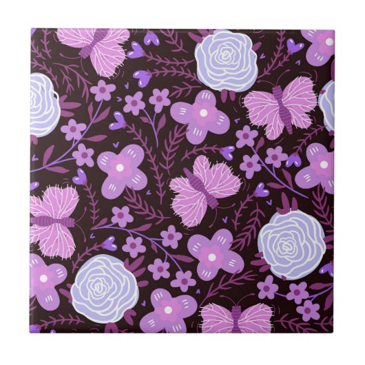 Roze vlinder bloem tegeltje (Voorkant)