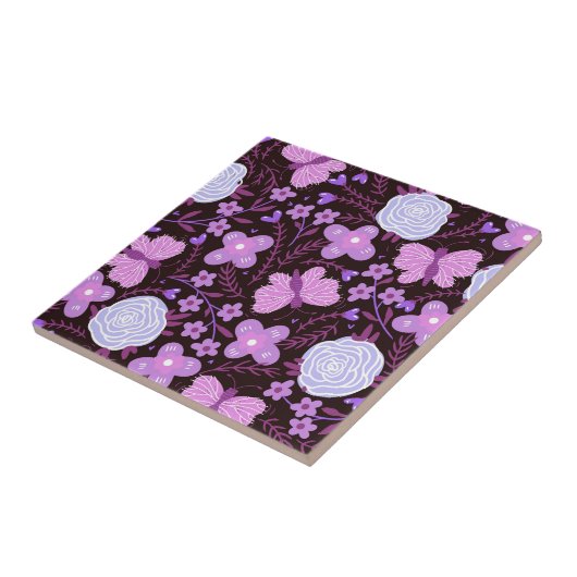 Roze vlinder bloem tegeltje (Zijkant)