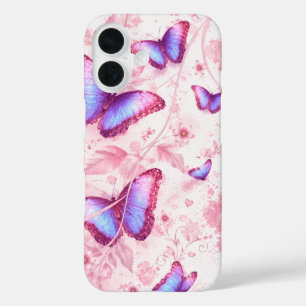 Roze vlinder bloem telefoonhoesje. iPhone 16 hoesje