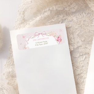 Roze Vlinder Bloemig Retouradres Label