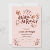 Roze Vlinder Boho Baby Shower Kaart (Voorkant)