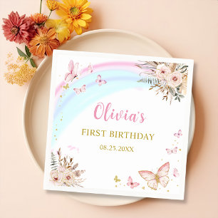 Roze Vlinder Boho Bloemen Verjaardagsfeest Servet